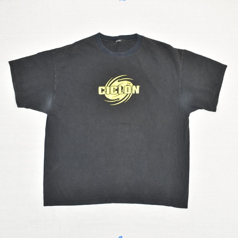 Ciclon Men's T Shirt Short Sleeve Cotton Black Size L Crew Neck Faded Stained